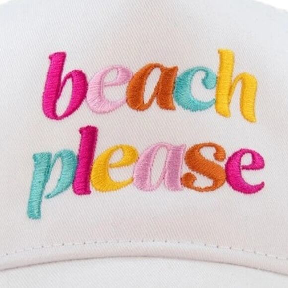 Beach Please Embroidered Graphic Foam Trucker Hat White - Picture 3 of 3
